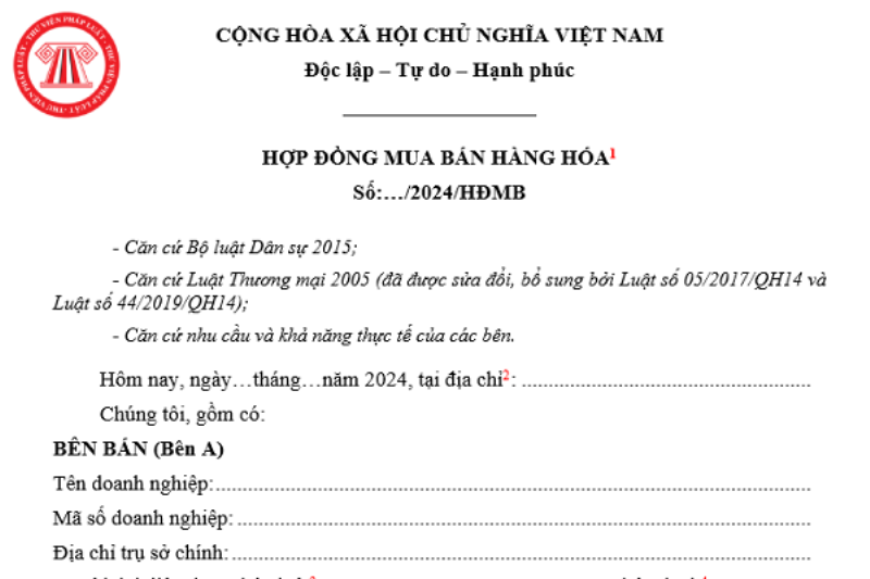 Mẫu hợp đồng mua bán