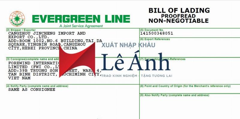 Sử dụng Bill of Lading