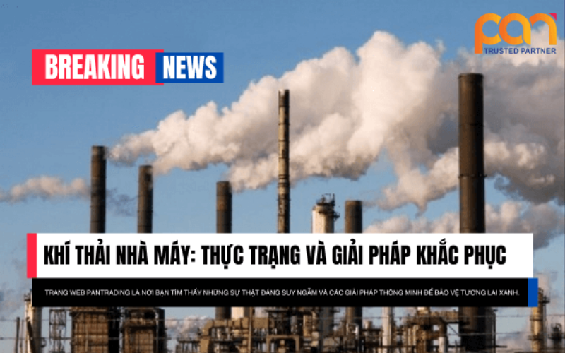 Một cảnh nhà máy với ống khói thải ra khói đen dày đặc, minh họa vấn đề ô nhiễm môi trường liên quan đến công nghiệp hóa.