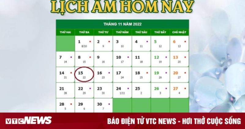 Tra cứu lịch âm dương tháng 11 năm 2022